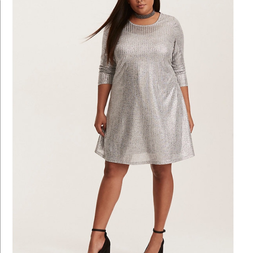 Torrid Metallic Shimmer Silver Ribbed Knit Dress 0